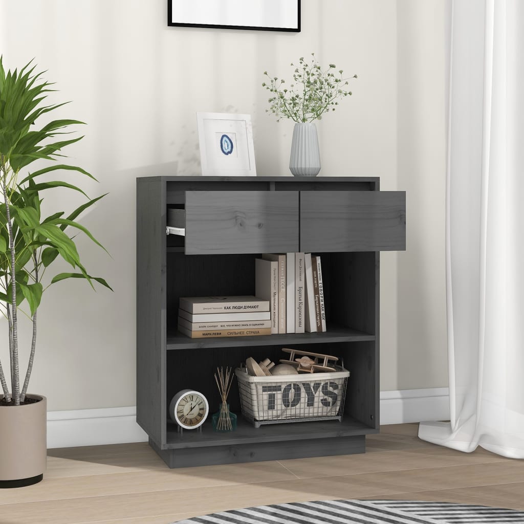 Armoire console Gris 60x34x75 cm Bois de pin solide - Buffets & bahuts
