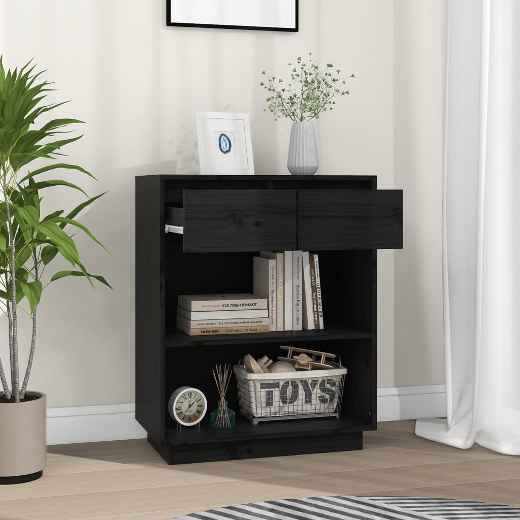 Armoire console Noir 60x34x75 cm Bois de pin solide - Buffets & bahuts