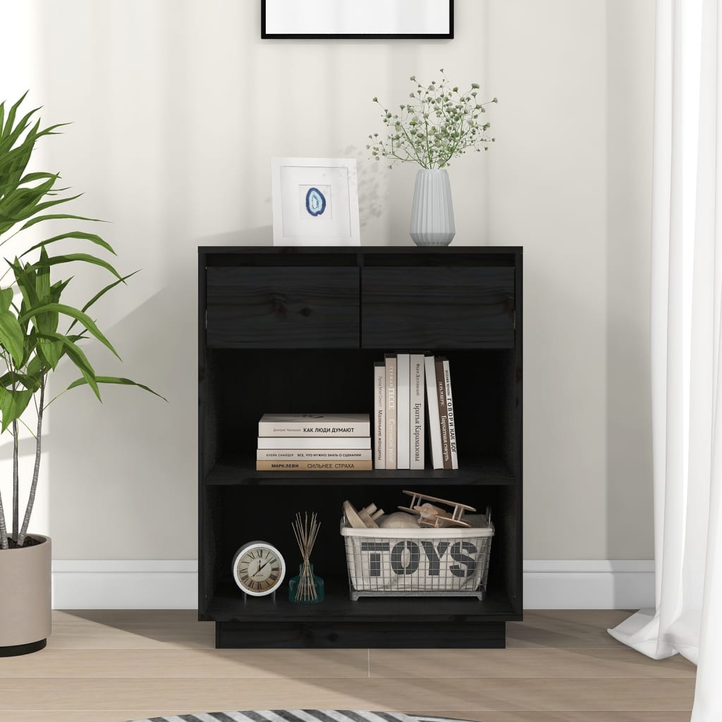 Armoire console Noir 60x34x75 cm Bois de pin solide - Buffets & bahuts