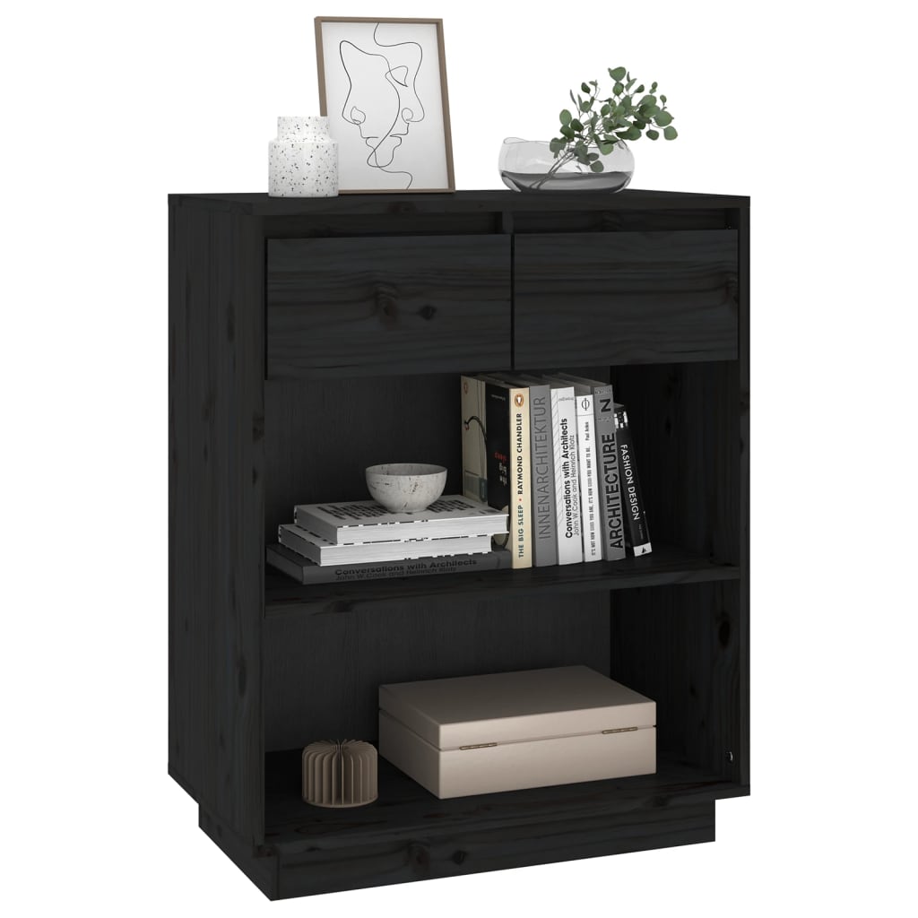 Armoire console Noir 60x34x75 cm Bois de pin solide - Buffets & bahuts