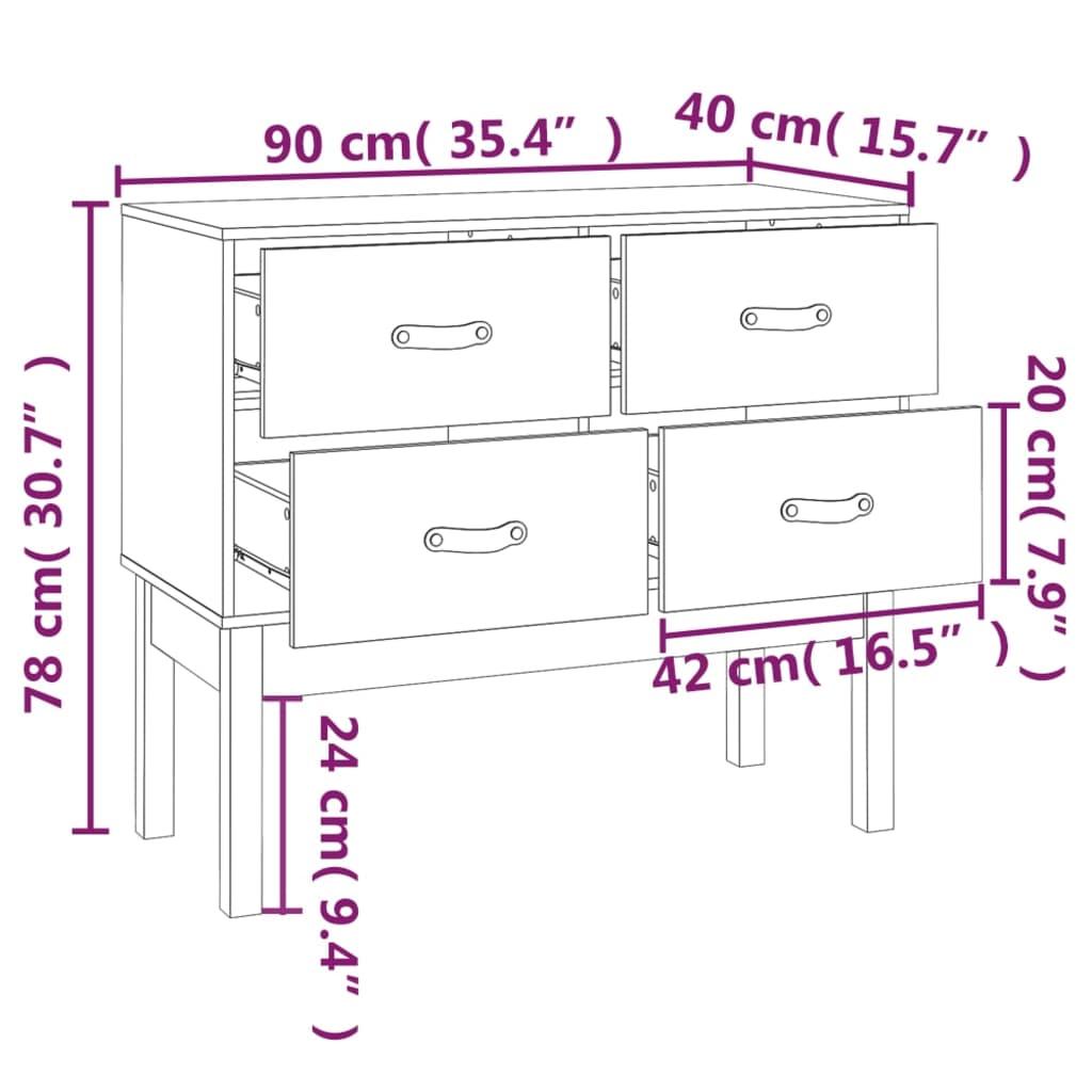 Armoire console Noir 90x40x78 cm Bois de pin solide - Buffets & bahuts