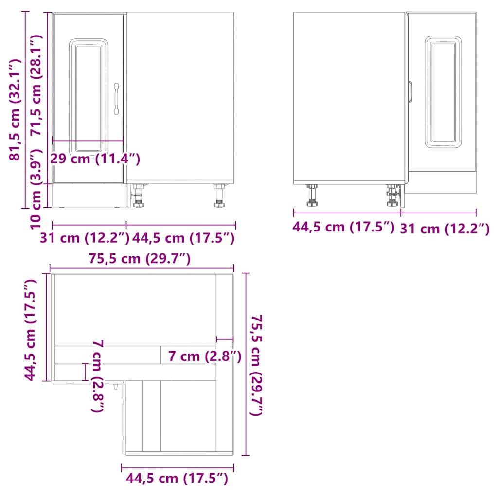 Armoire d’angle de cuisine Kalmar noir bois d’ingénierie - Meubles de cuisine