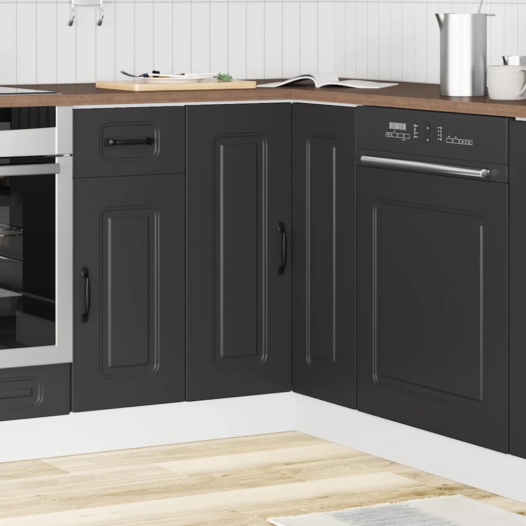 Armoire d’angle de cuisine Kalmar noir bois d’ingénierie - Meubles de cuisine