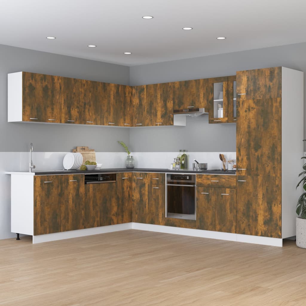 Armoire d’angle suspendue Chêne fumé Bois d’ingénierie - Meubles de cuisine