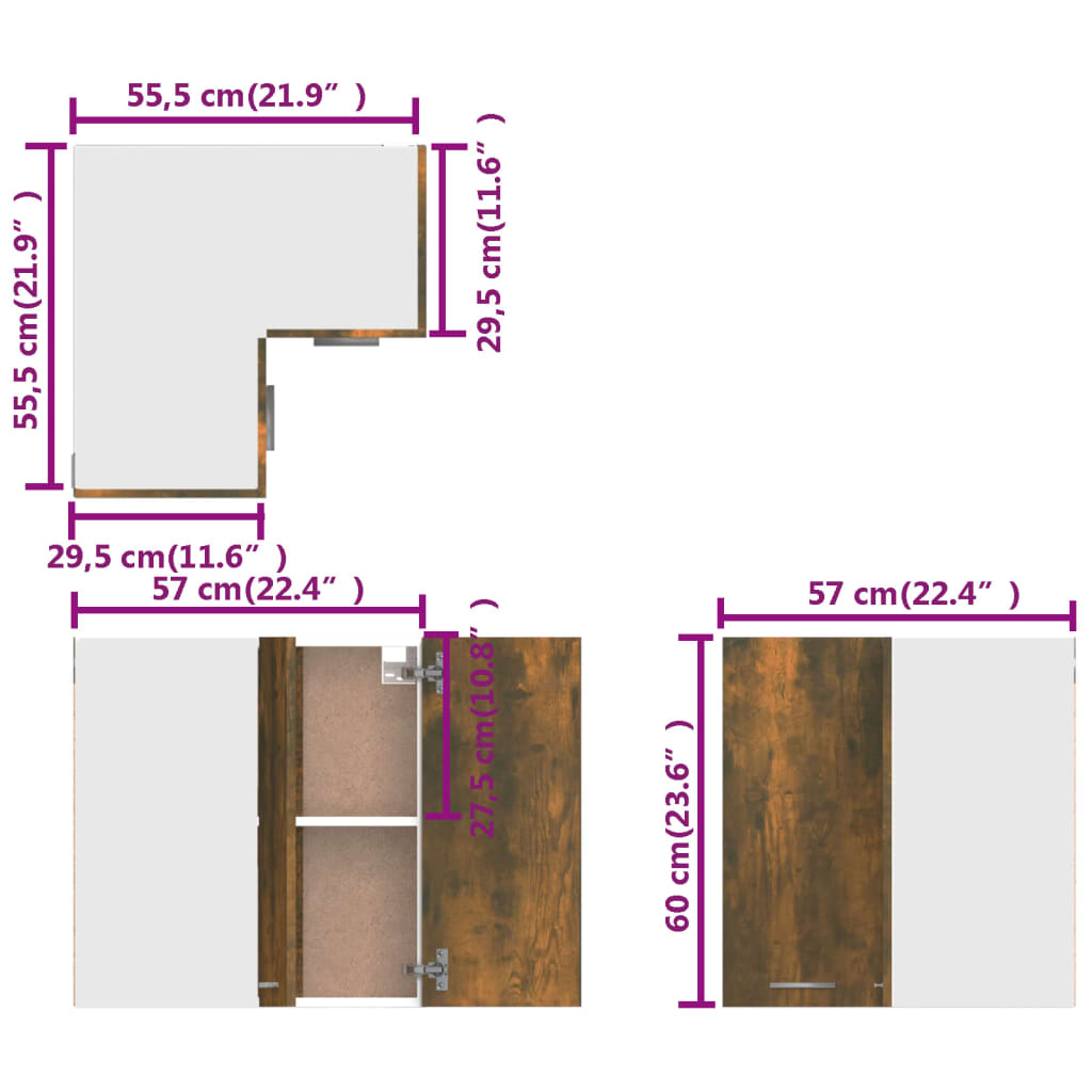 Armoire d’angle suspendue Chêne fumé Bois d’ingénierie - Meubles de cuisine