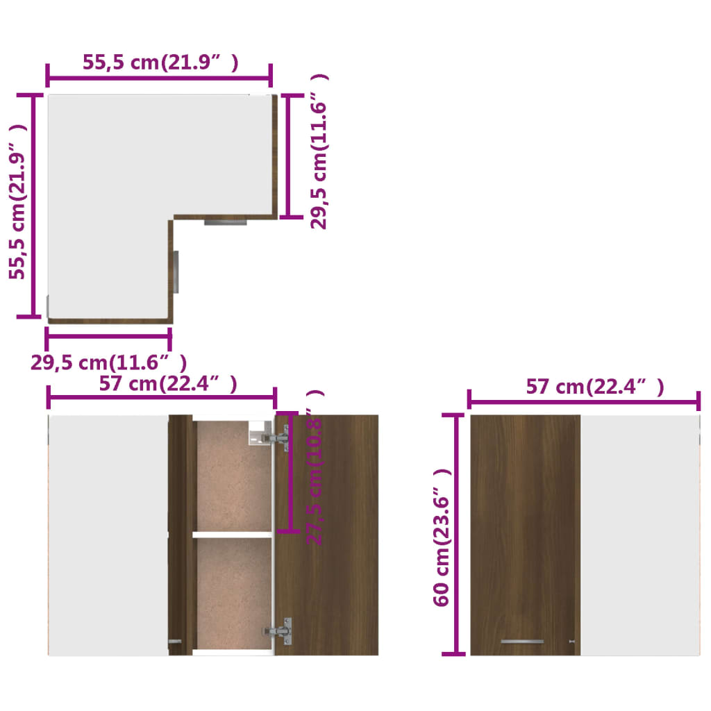 Armoire d’angle suspendue Chêne marron Bois d’ingénierie - Meubles de cuisine