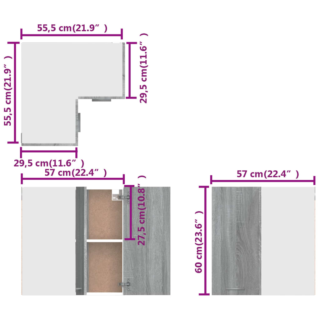 Armoire d’angle suspendue Sonoma gris Bois d’ingénierie - Meubles de cuisine