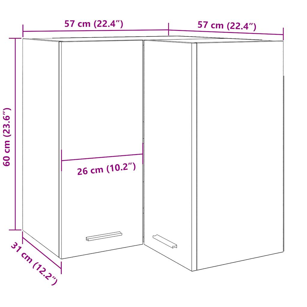 Armoire d’angle suspendue vieux bois 57x57x60cm bois ingénierie - Meubles de cuisine