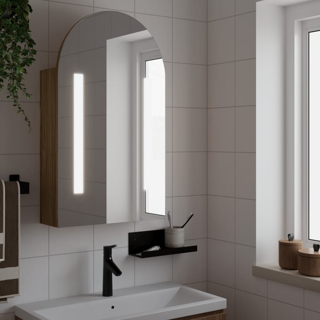 Armoire de bain à miroir avec LED arquée chêne 42x13x70 cm - Meubles-lavabos de salle de bains