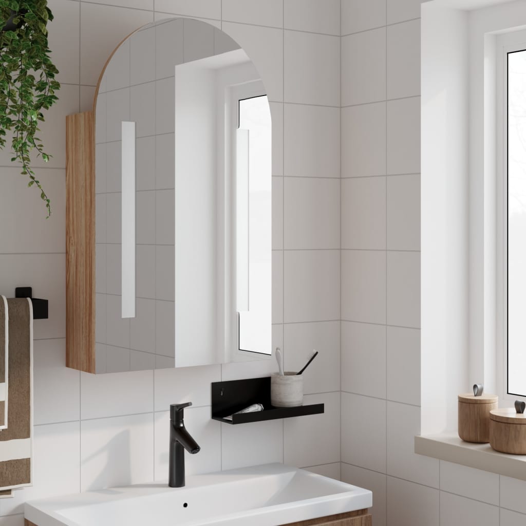 Armoire de bain à miroir avec LED arquée chêne 42x13x70 cm - Meubles-lavabos de salle de bains