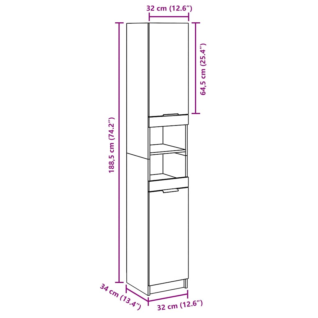 Armoire de bain chêne artisanal 32x34x188,5cm bois d’ingénierie - Meubles-lavabos de salle de bains