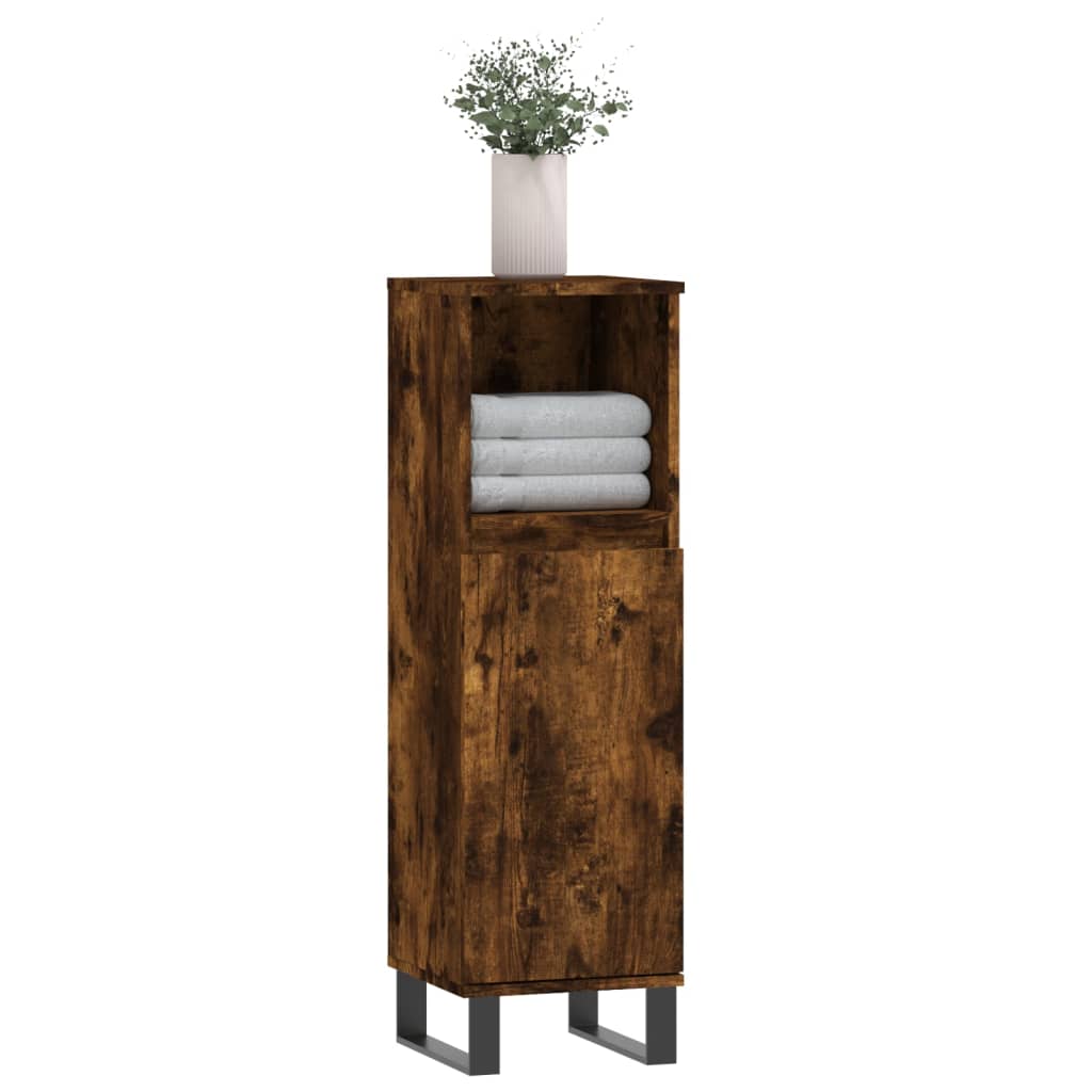 Armoire de bain chêne fumé 30x30x100 cm bois d’ingénierie - Meubles-lavabos de salle de bains