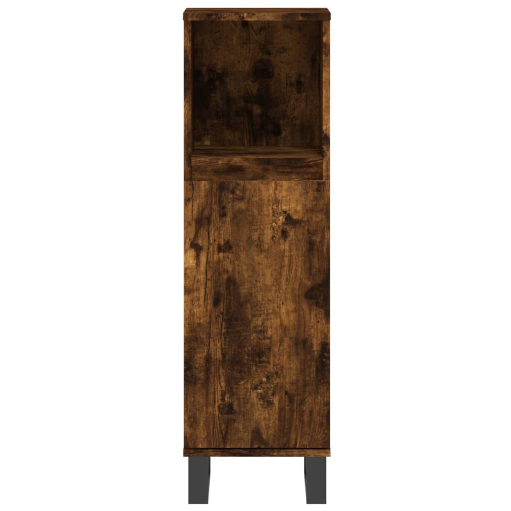 Armoire de bain chêne fumé 30x30x100 cm bois d’ingénierie - Meubles-lavabos de salle de bains