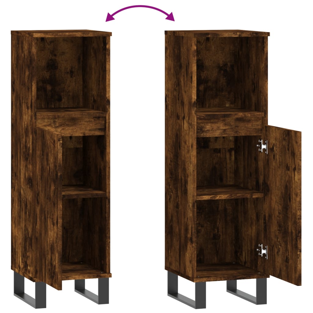 Armoire de bain chêne fumé 30x30x100 cm bois d’ingénierie - Meubles-lavabos de salle de bains