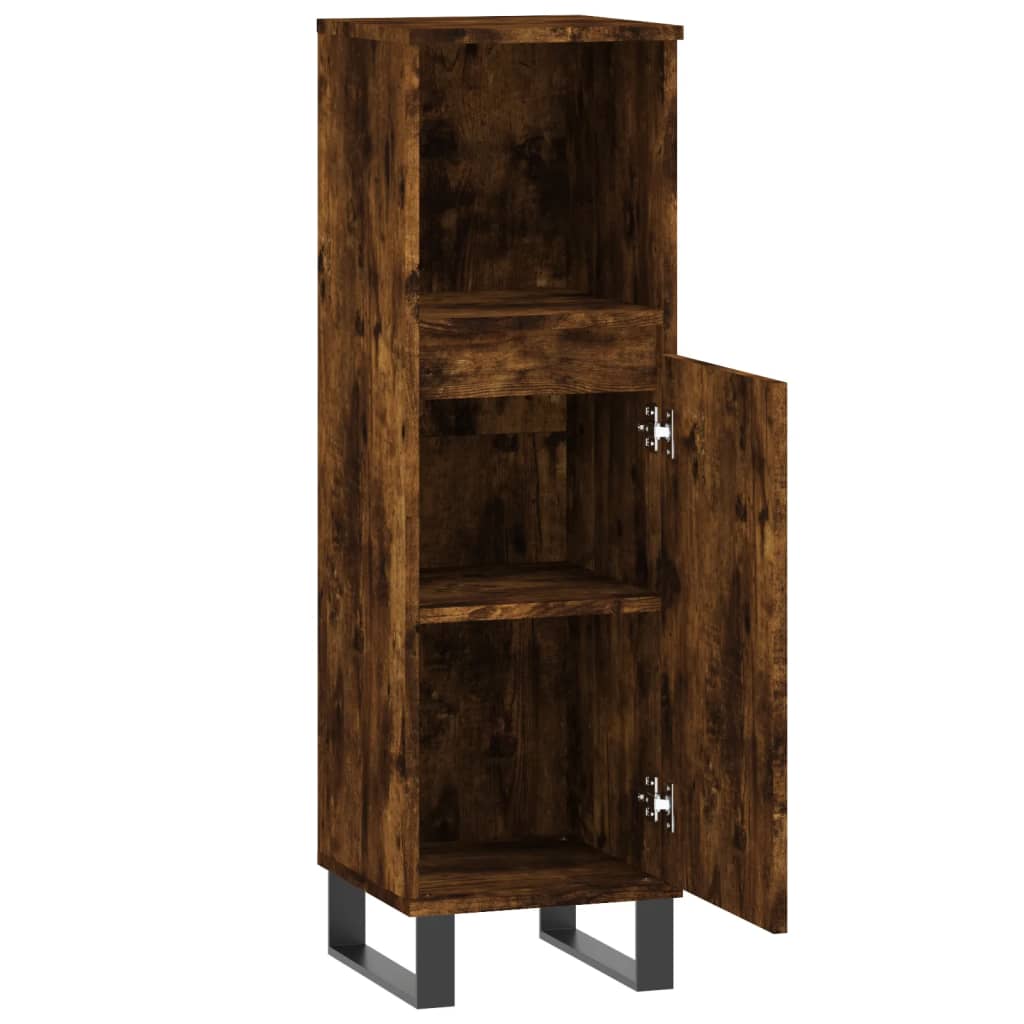 Armoire de bain chêne fumé 30x30x100 cm bois d’ingénierie - Meubles-lavabos de salle de bains