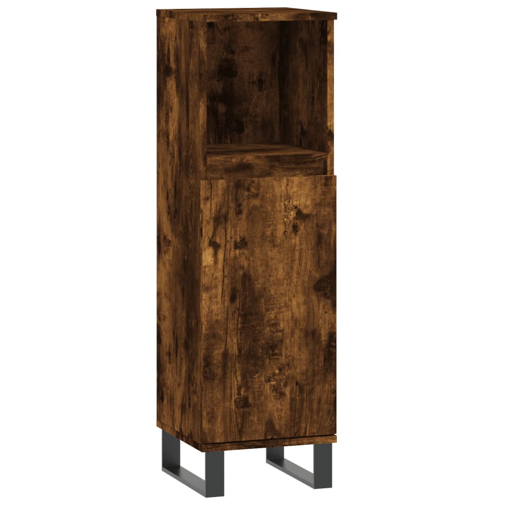 Armoire de bain chêne fumé 30x30x100 cm bois d’ingénierie - Meubles-lavabos de salle de bains