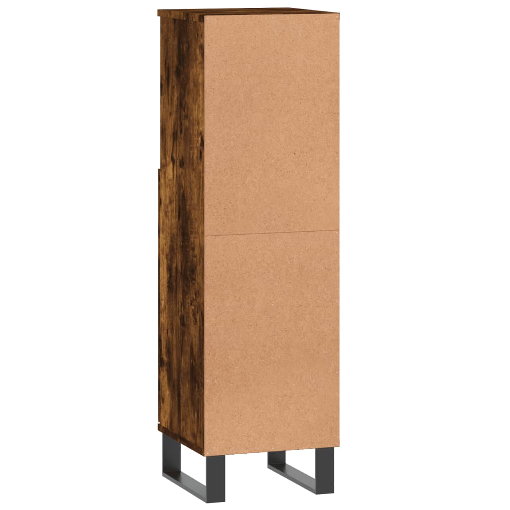 Armoire de bain chêne fumé 30x30x100 cm bois d’ingénierie - Meubles-lavabos de salle de bains