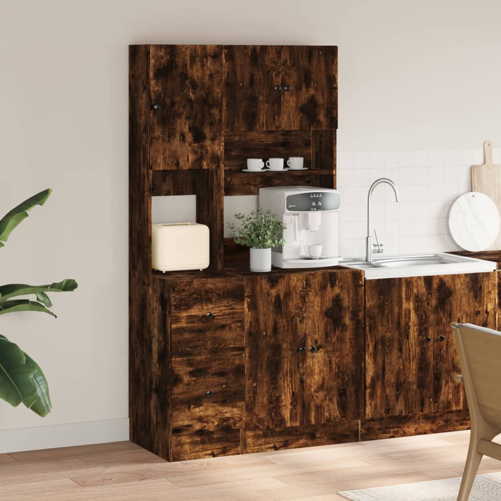 Armoire de cuisine chêne fumé 95x50x180 cm bois d’ingénierie - Meubles de cuisine