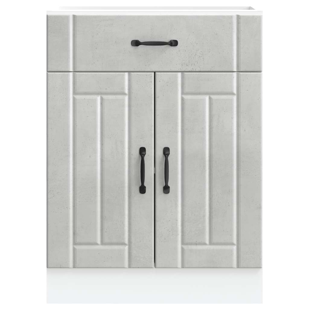 Armoire de cuisine Lucca gris béton bois ingénierie - Meubles de cuisine