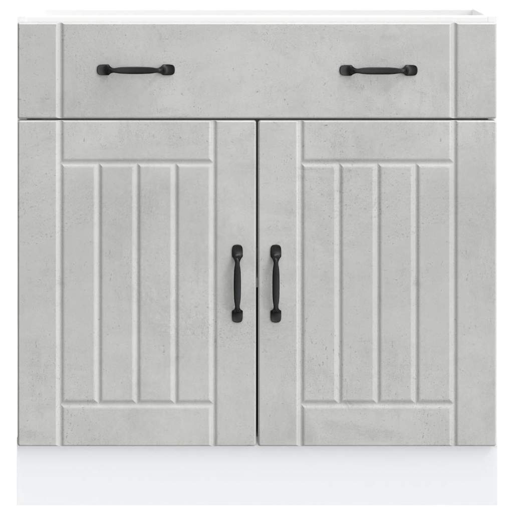 Armoire de cuisine Lucca gris béton bois ingénierie - Meubles de cuisine