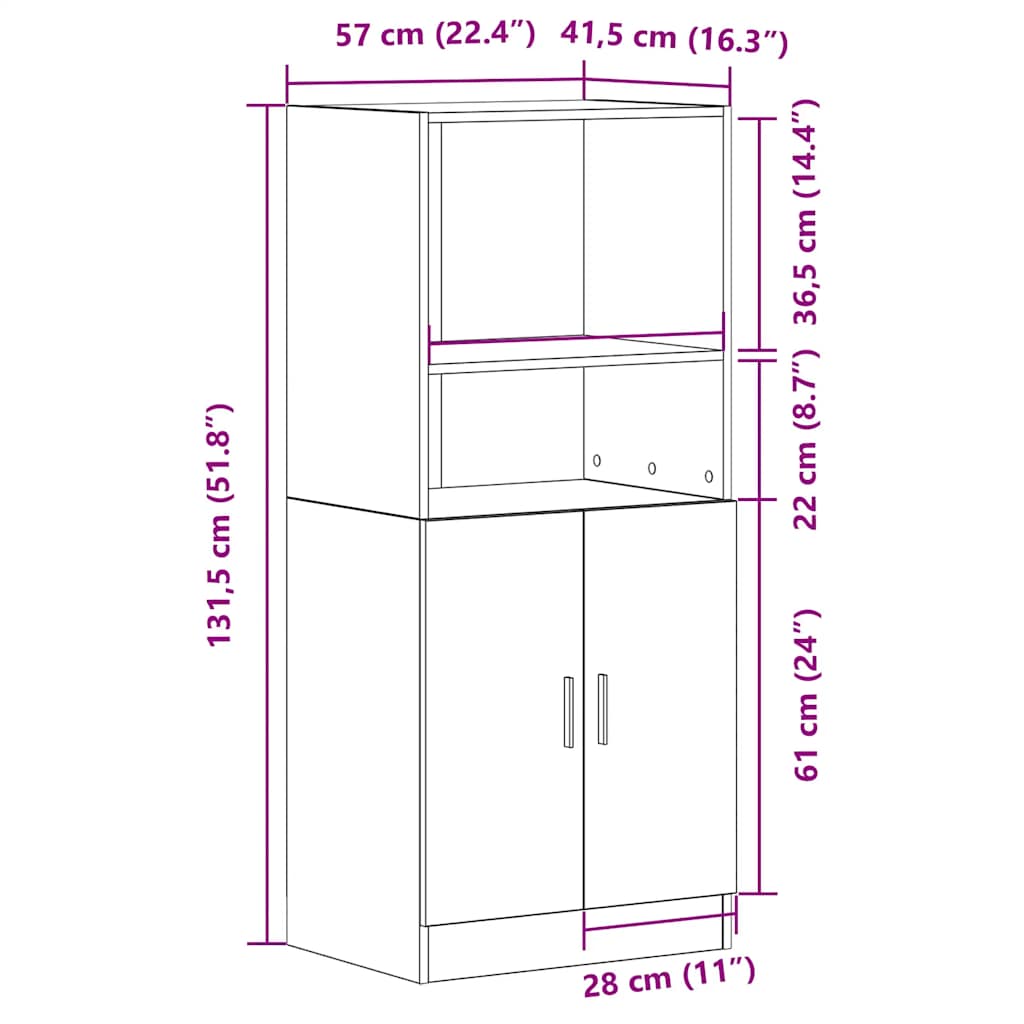 Armoire de cuisine noir 57x41,5x131,5 cm bois d’ingénierie - Meubles de cuisine