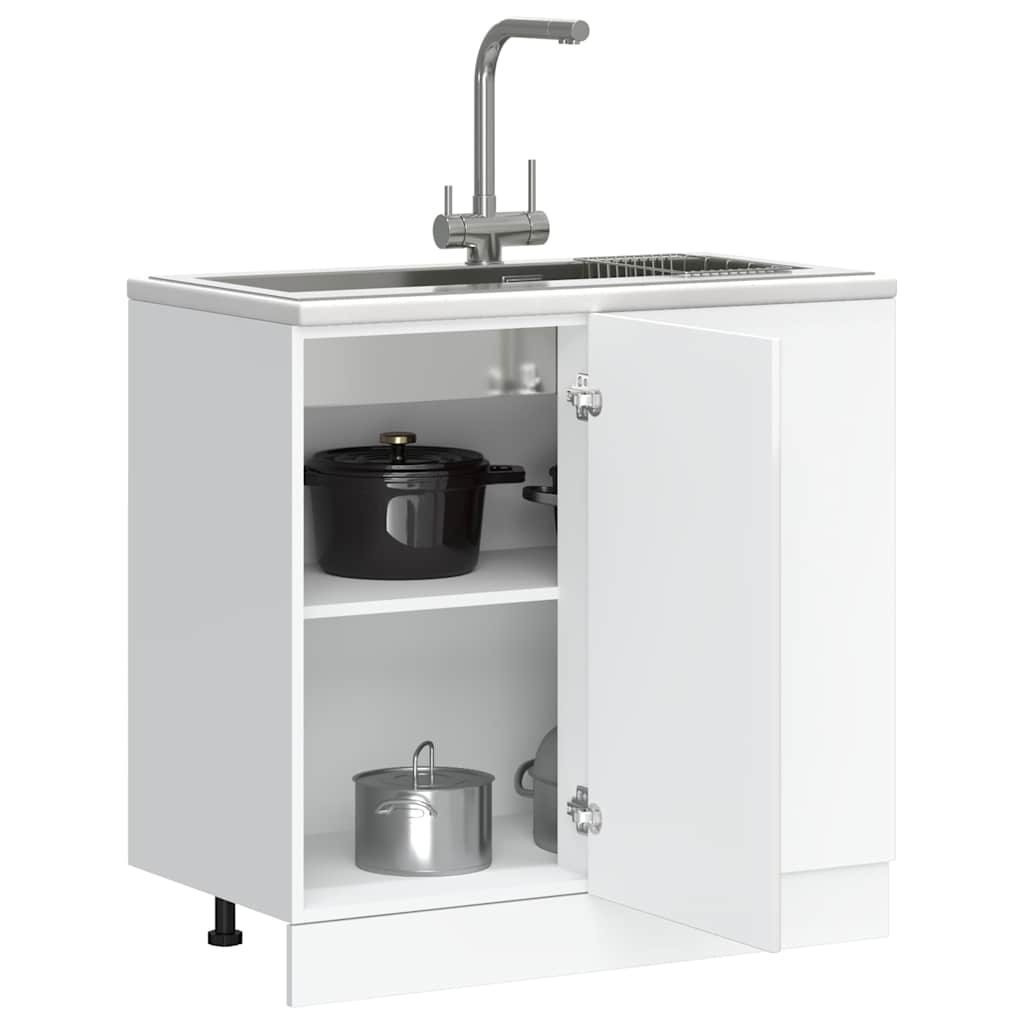 Armoire de cuisine Porto blanc brillant bois ingénierie - Meubles de cuisine