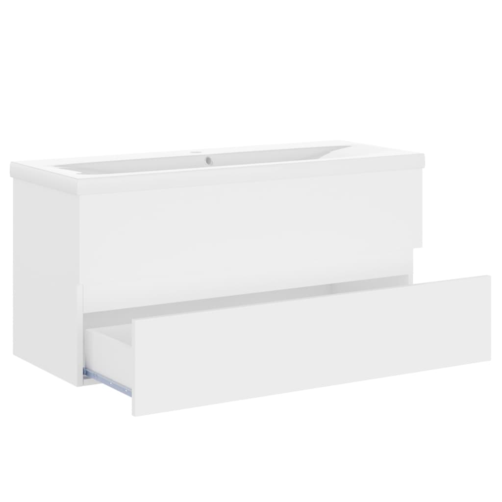 Armoire d’évier avec lavabo intégré Blanc Aggloméré - Meubles-lavabos de salle de bains