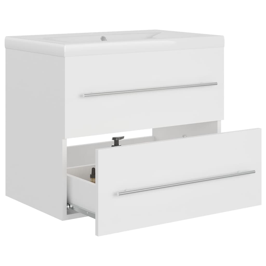 Armoire d’évier avec lavabo intégré Blanc Aggloméré - Meubles-lavabos de salle de bains