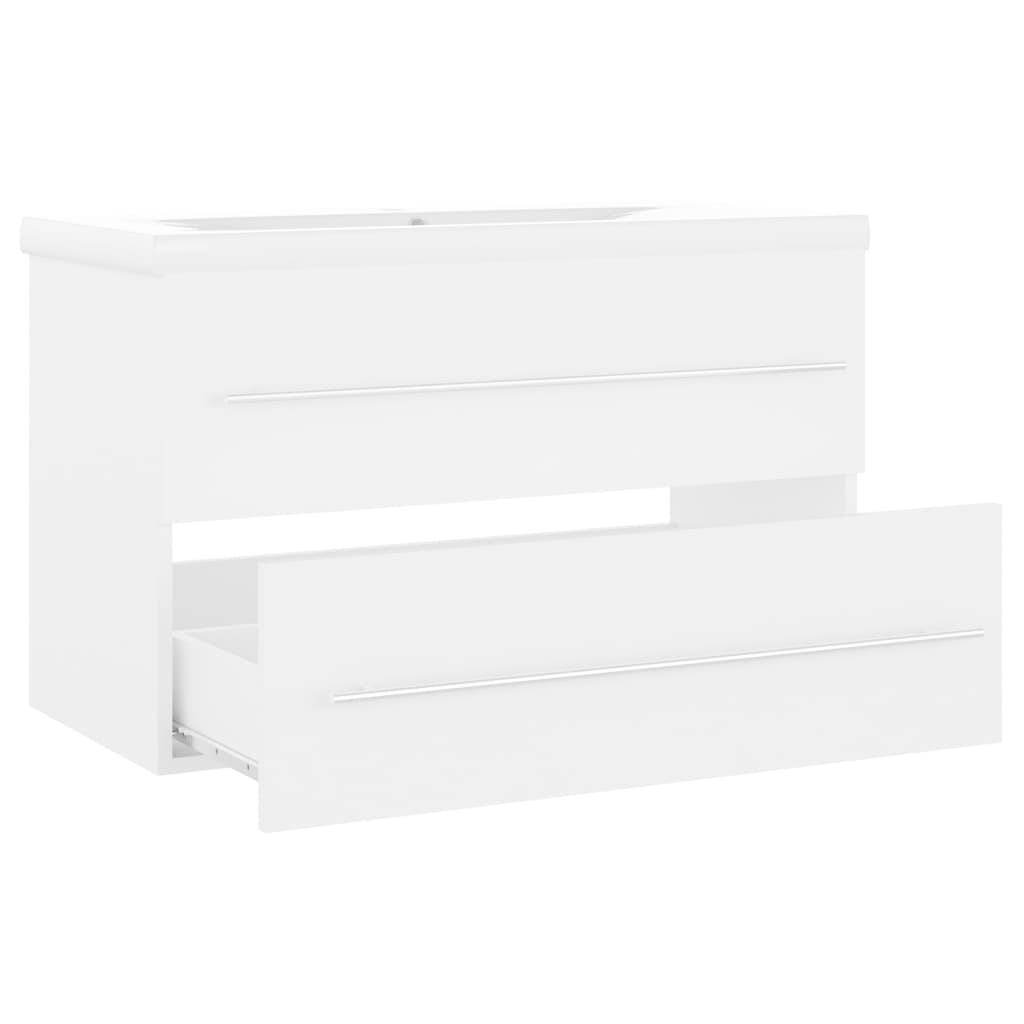 Armoire d’évier avec lavabo intégré Blanc Aggloméré - Meubles-lavabos de salle de bains