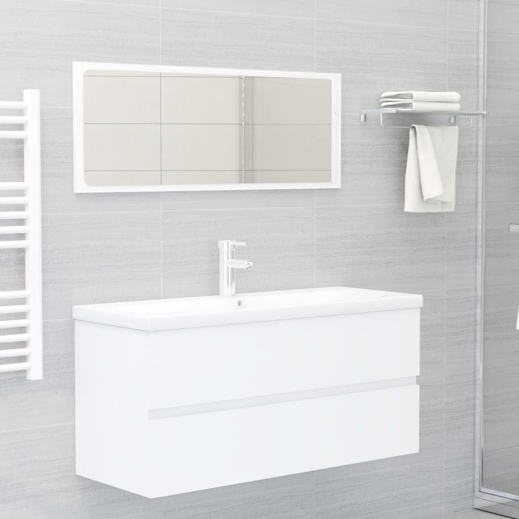 Armoire d’évier avec lavabo intégré Blanc Aggloméré - Meubles-lavabos de salle de bains
