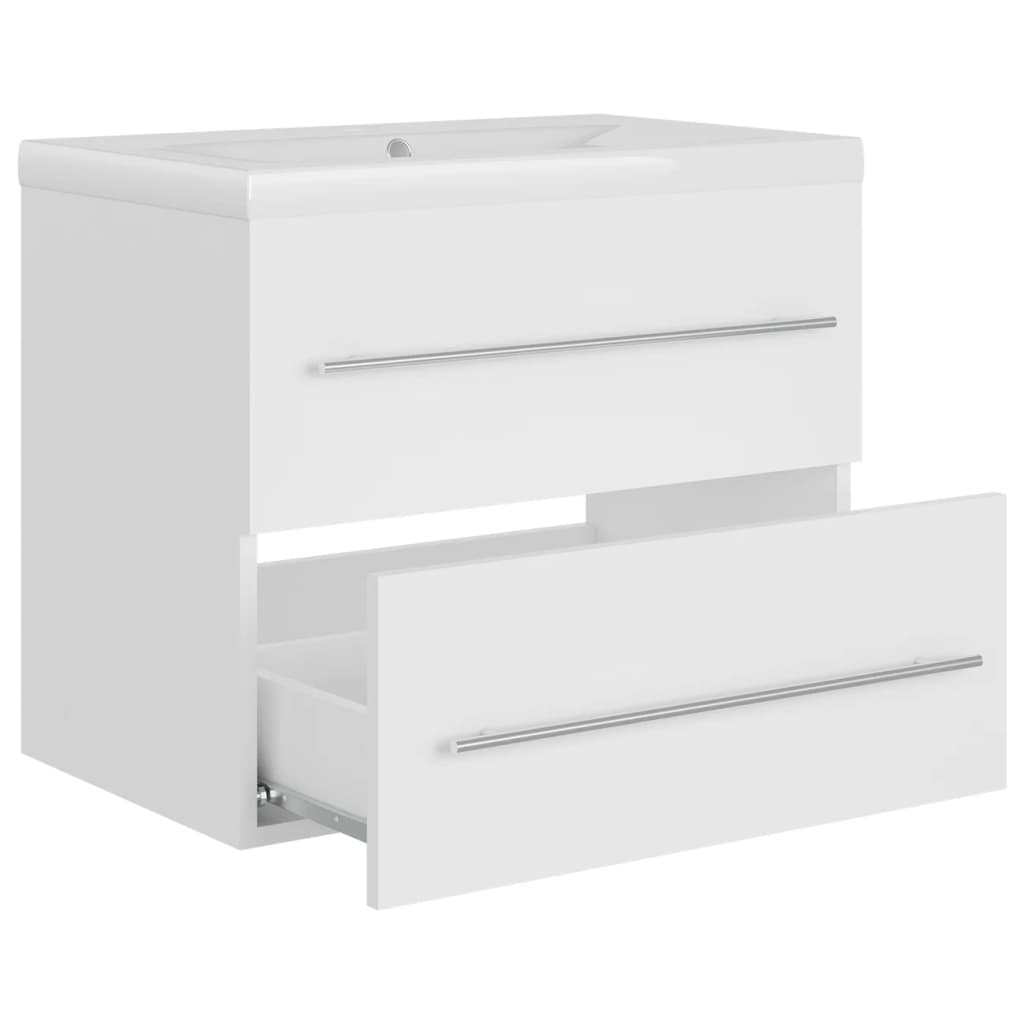 Armoire d’évier avec lavabo intégré Blanc Aggloméré - Meubles-lavabos de salle de bains