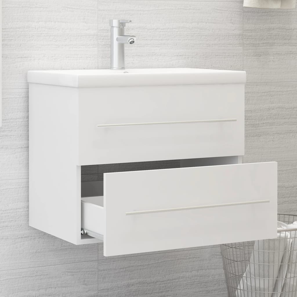 Armoire d’évier avec lavabo intégré Blanc Aggloméré - Meubles-lavabos de salle de bains