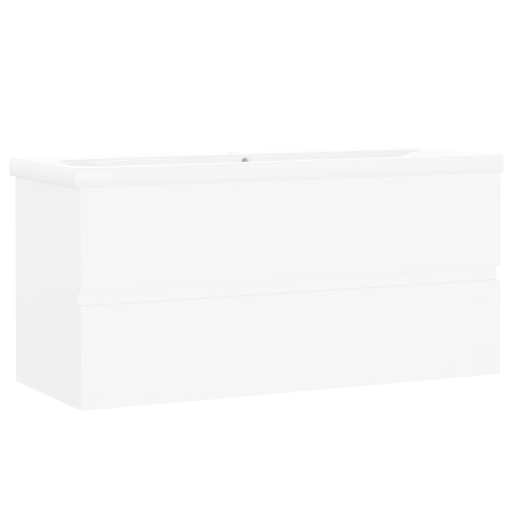 Armoire d’évier avec lavabo intégré Blanc Aggloméré - Meubles-lavabos de salle de bains