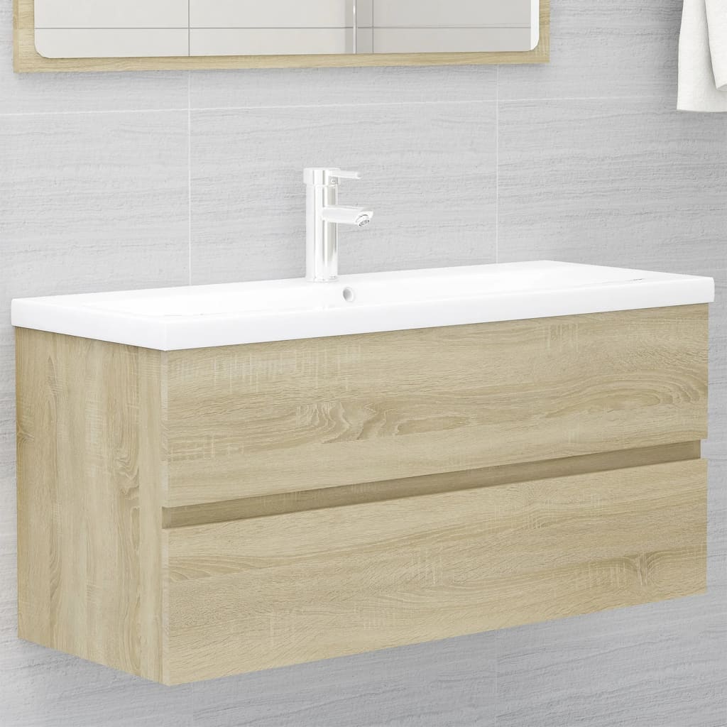 Armoire d’évier avec lavabo intégré Chêne sonoma Aggloméré - Meubles-lavabos de salle de bains