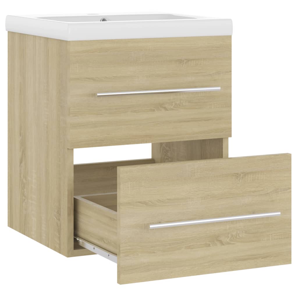 Armoire d’évier avec lavabo intégré Chêne sonoma Aggloméré - Meubles-lavabos de salle de bains