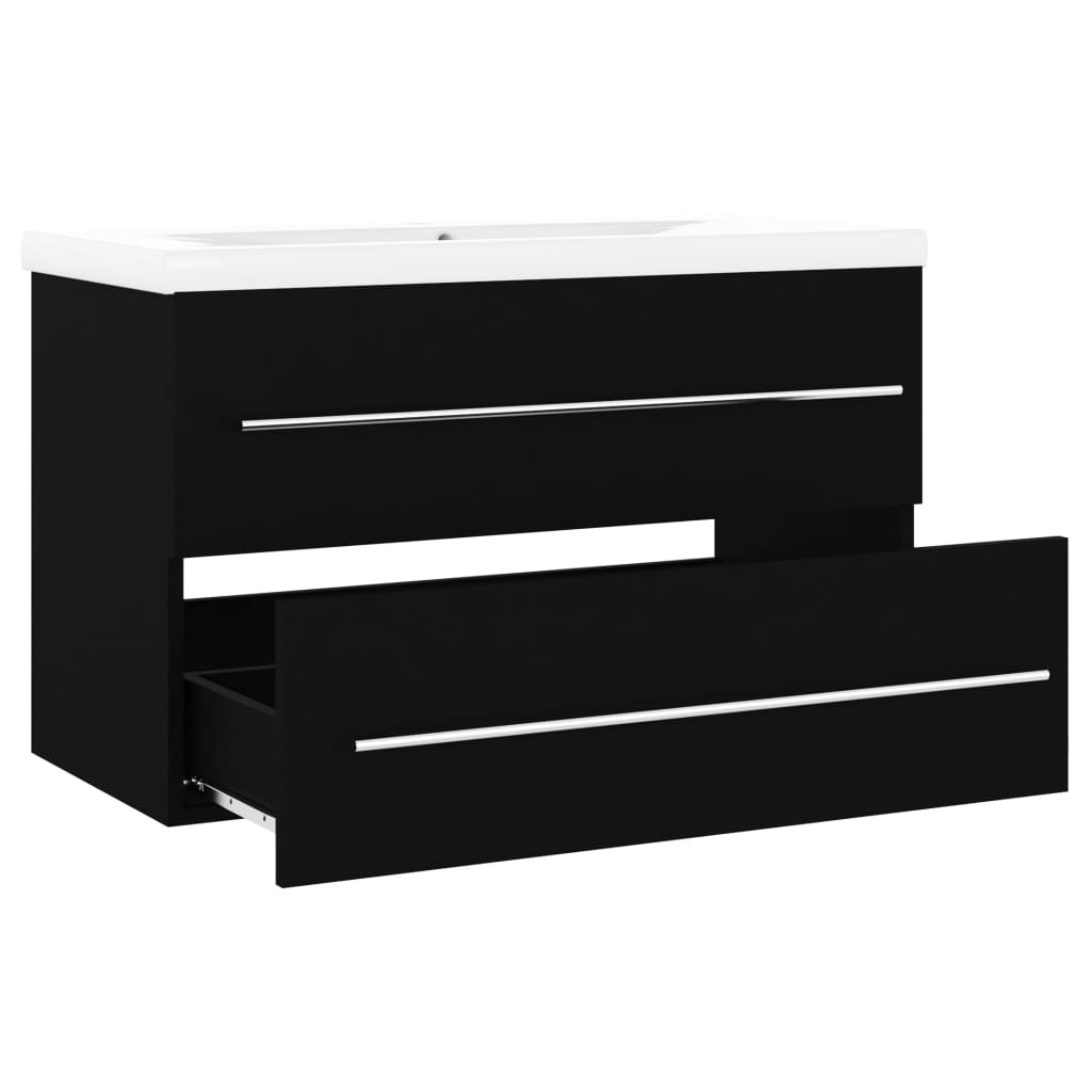 Armoire d’évier avec lavabo intégré Noir Aggloméré - Meubles-lavabos de salle de bains