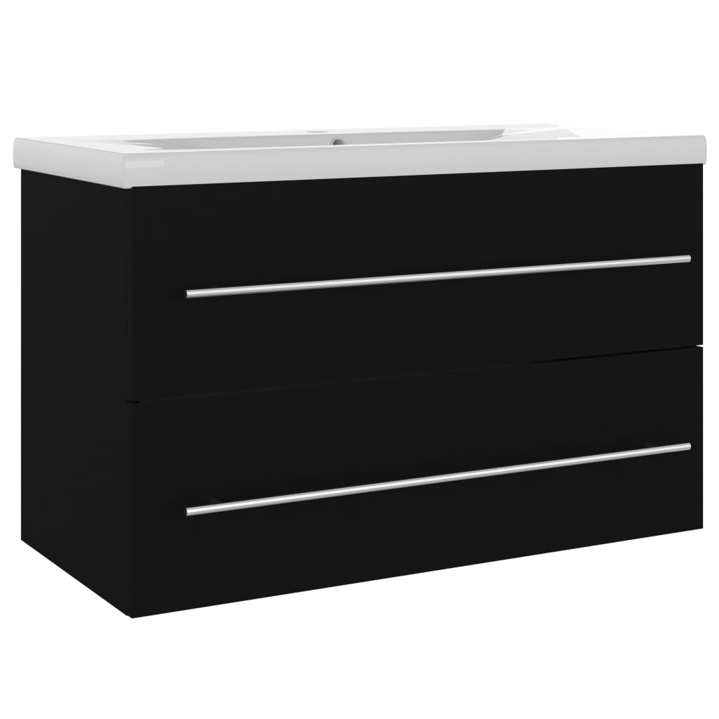 Armoire d’évier avec lavabo intégré Noir Aggloméré - Meubles-lavabos de salle de bains