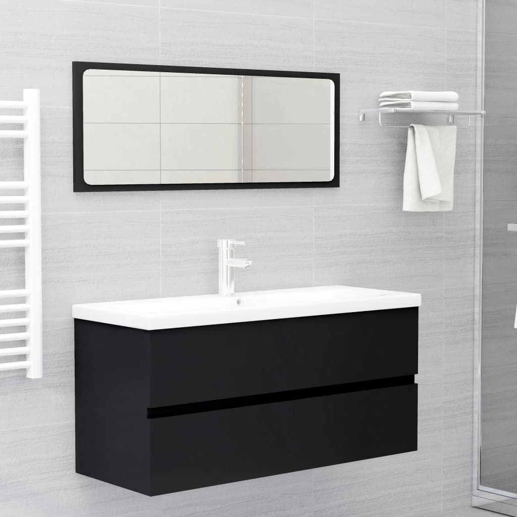 Armoire d’évier avec lavabo intégré Noir Aggloméré - Meubles-lavabos de salle de bains
