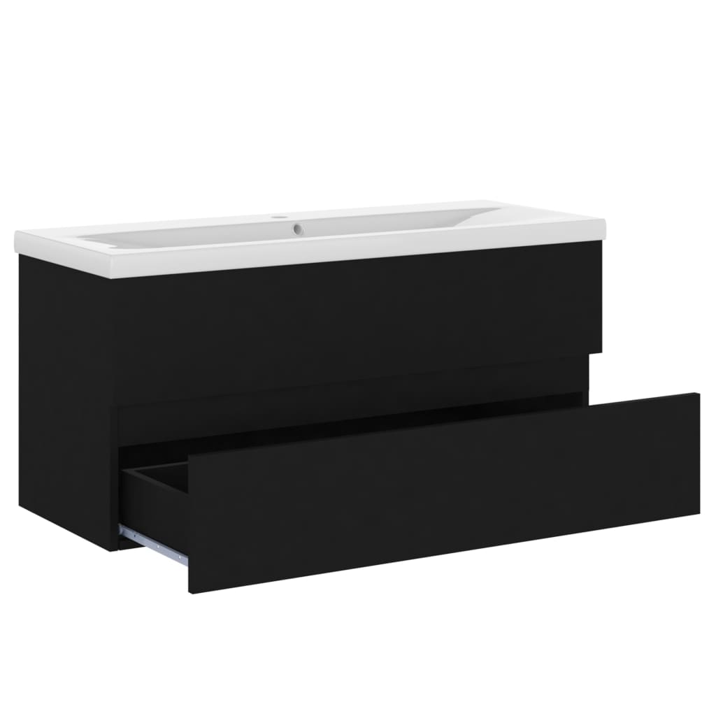 Armoire d’évier avec lavabo intégré Noir Aggloméré - Meubles-lavabos de salle de bains