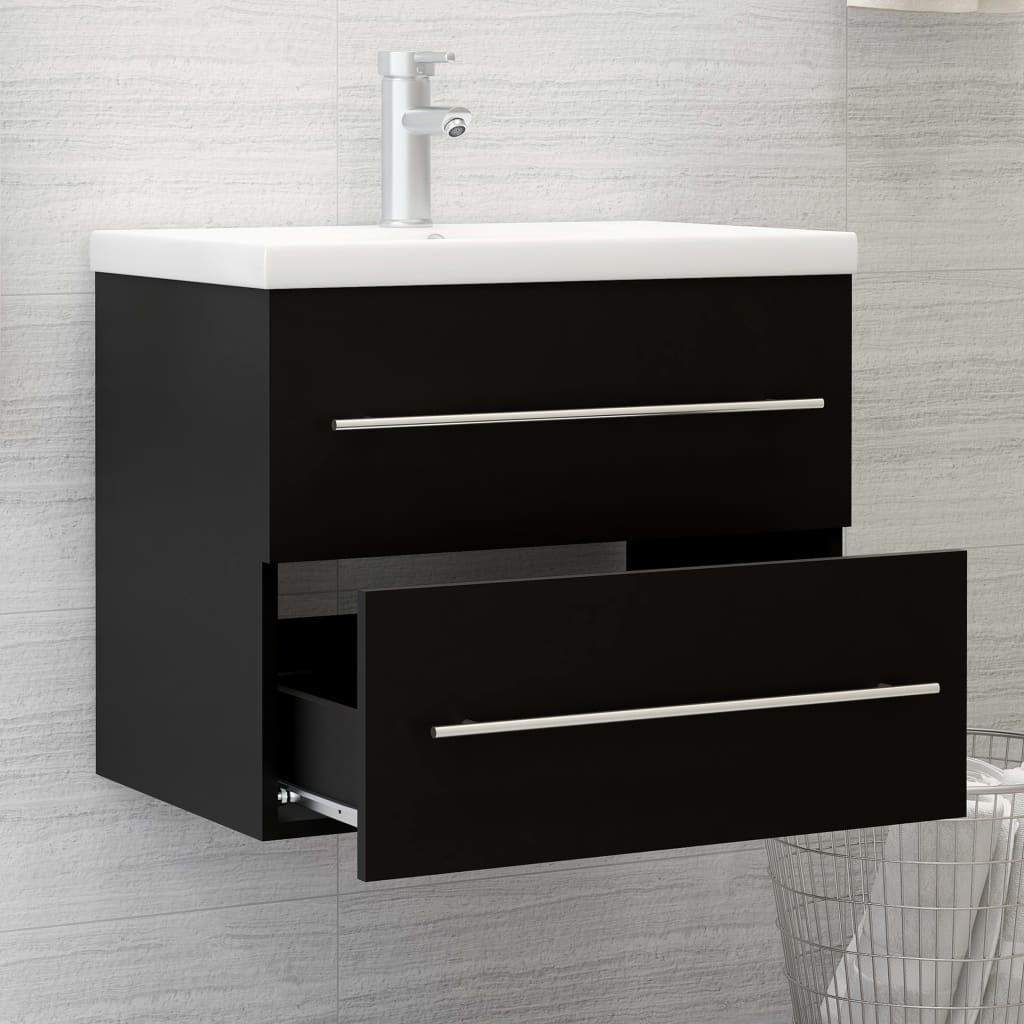 Armoire d’évier avec lavabo intégré Noir Aggloméré - Meubles-lavabos de salle de bains