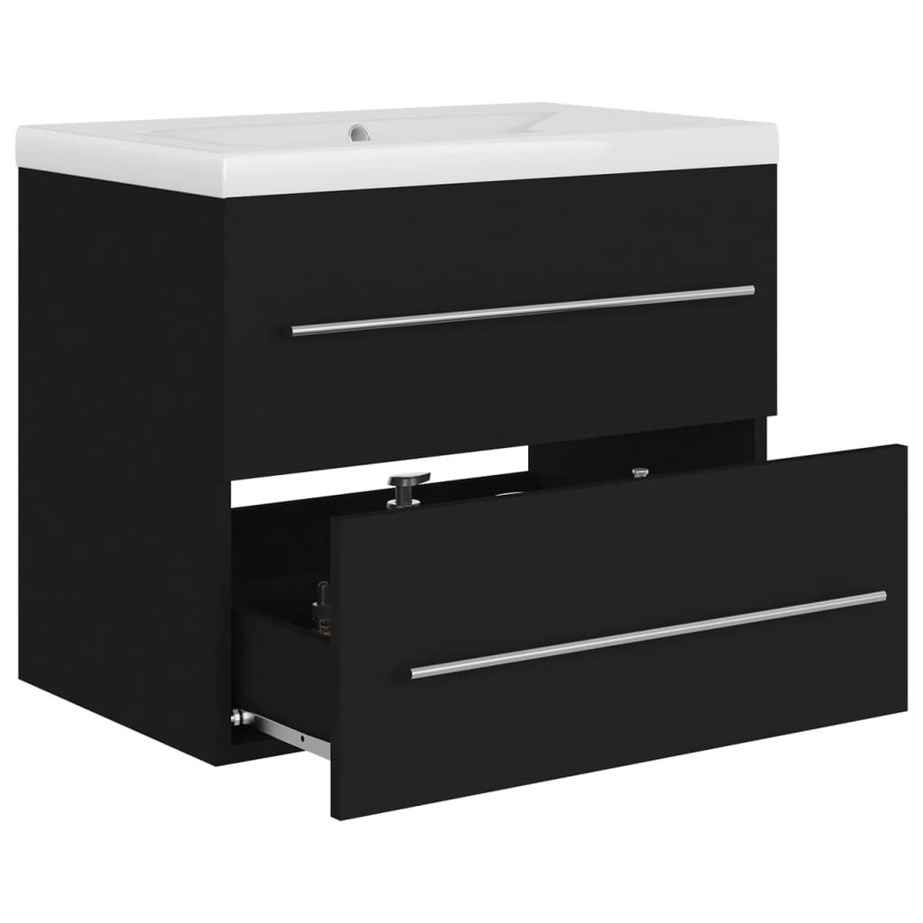 Armoire d’évier avec lavabo intégré Noir Aggloméré - Meubles-lavabos de salle de bains