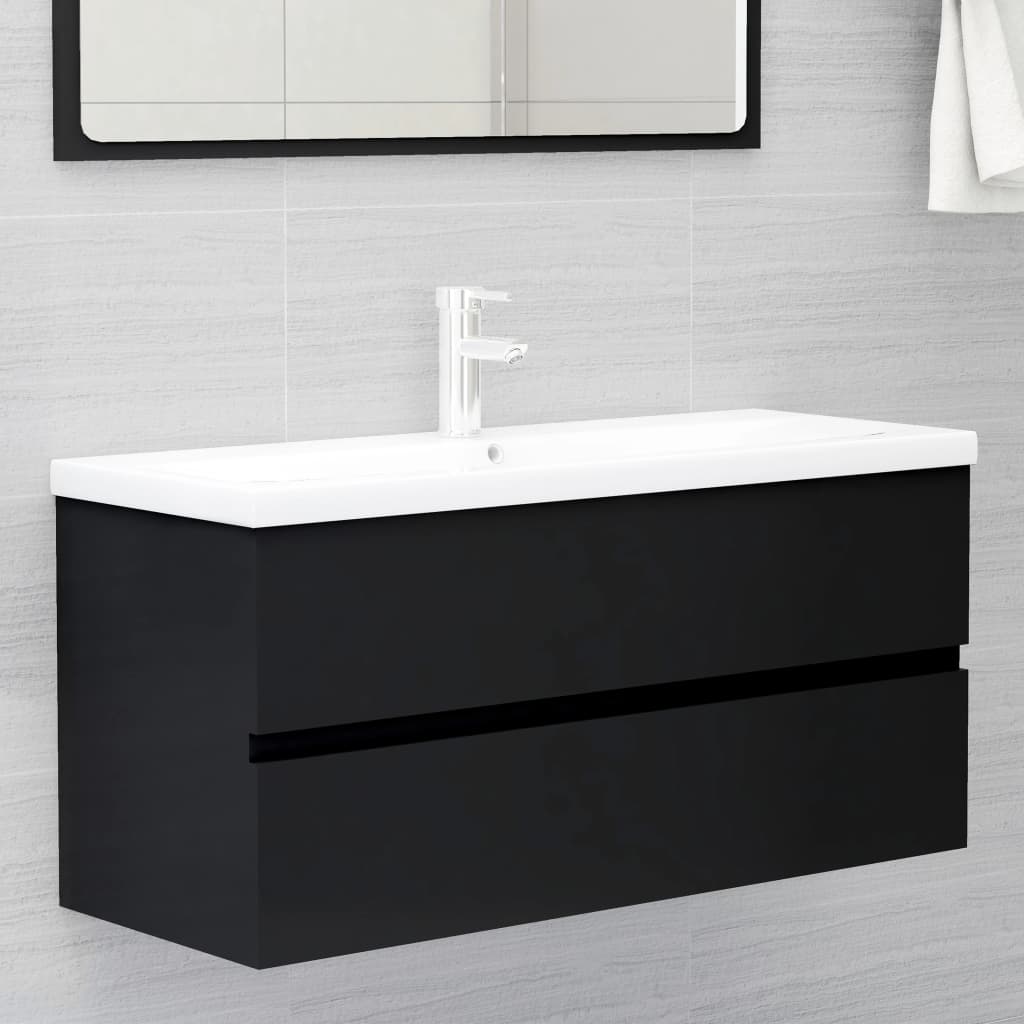 Armoire d’évier avec lavabo intégré Noir Aggloméré - Meubles-lavabos de salle de bains