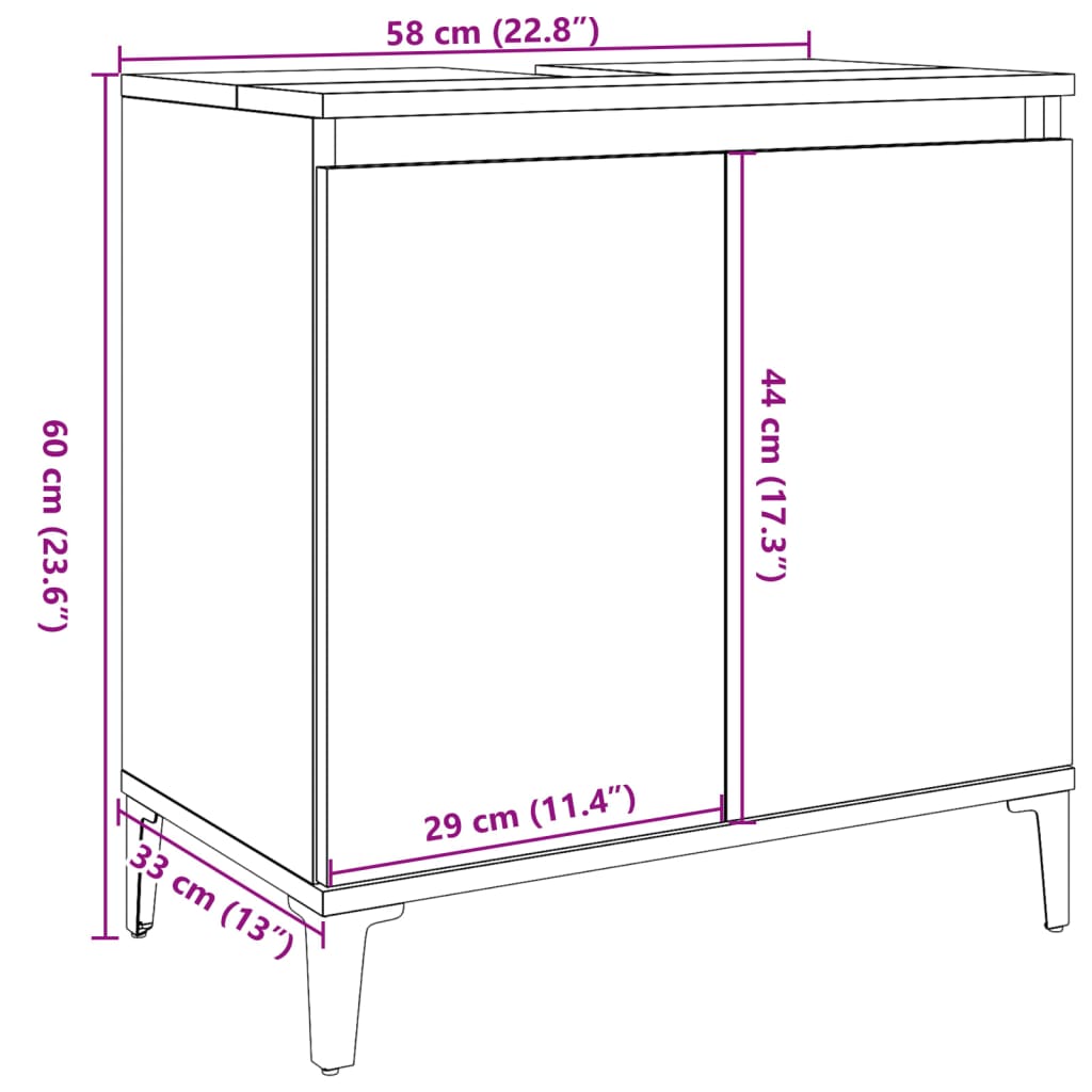 Armoire d’évier chêne artisanal 58x33x60 cm bois d’ingénierie - Meubles-lavabos de salle de bains