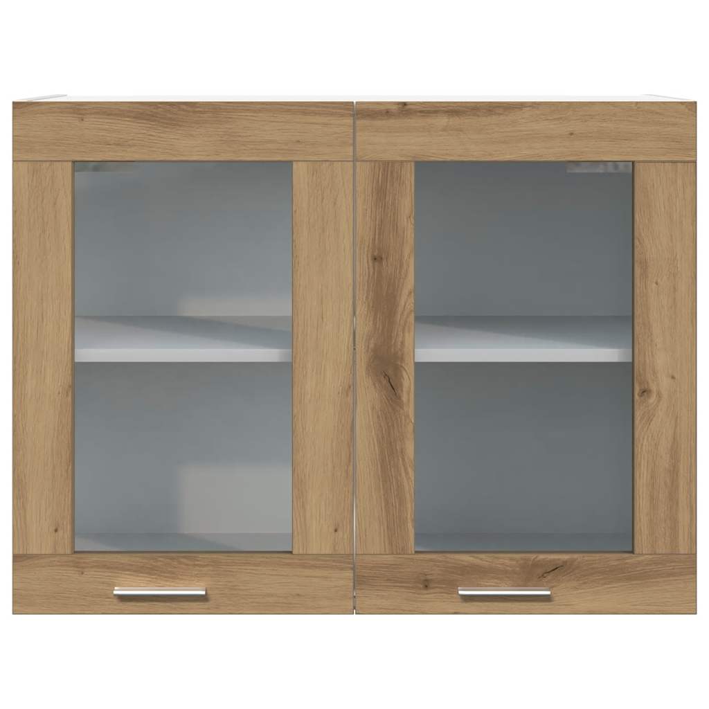 Armoire en verre suspendue chêne artisanal bois d’ingénierie - Meubles de cuisine