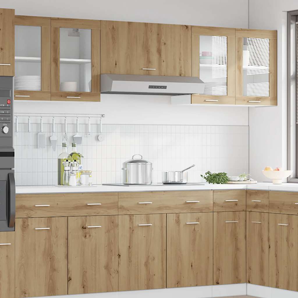 Armoire en verre suspendue chêne artisanal bois d’ingénierie - Meubles de cuisine
