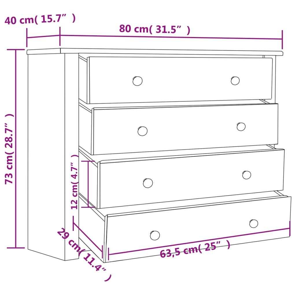 Armoire latérale 80x40x73 cm Pin Assortiment Panama - Buffets & bahuts