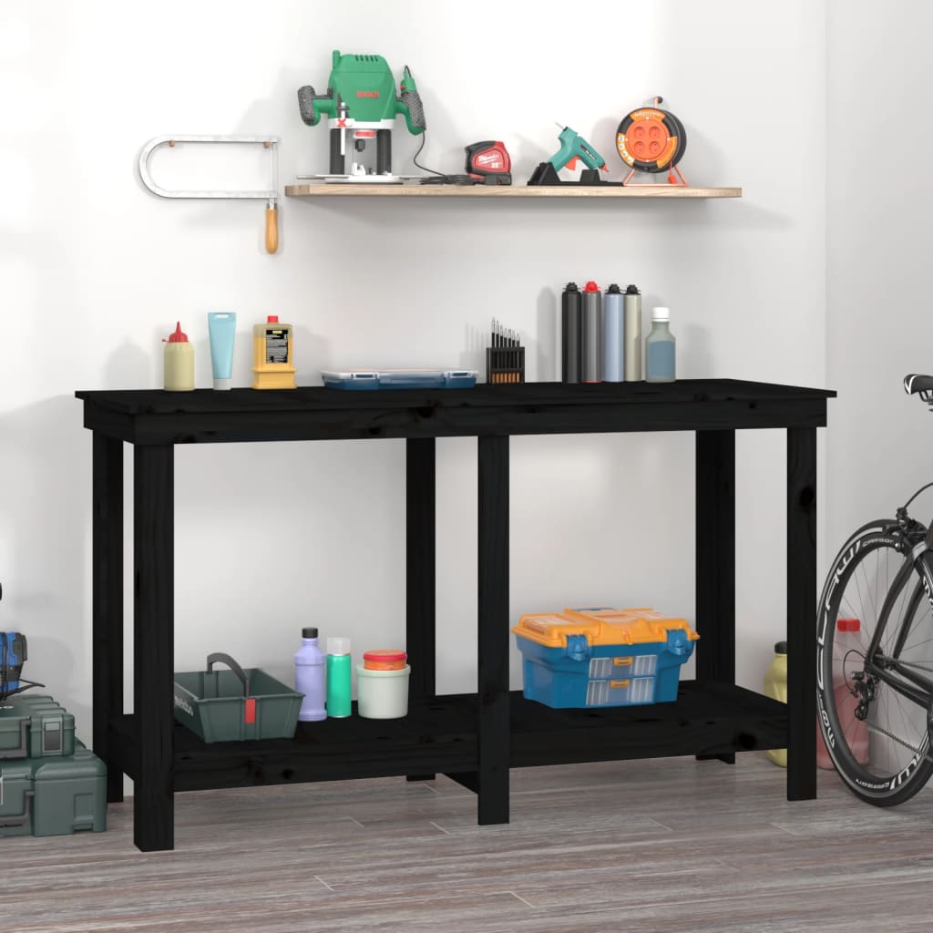 Banc de travail Noir 140x50x80 cm Bois de pin massif - Établis