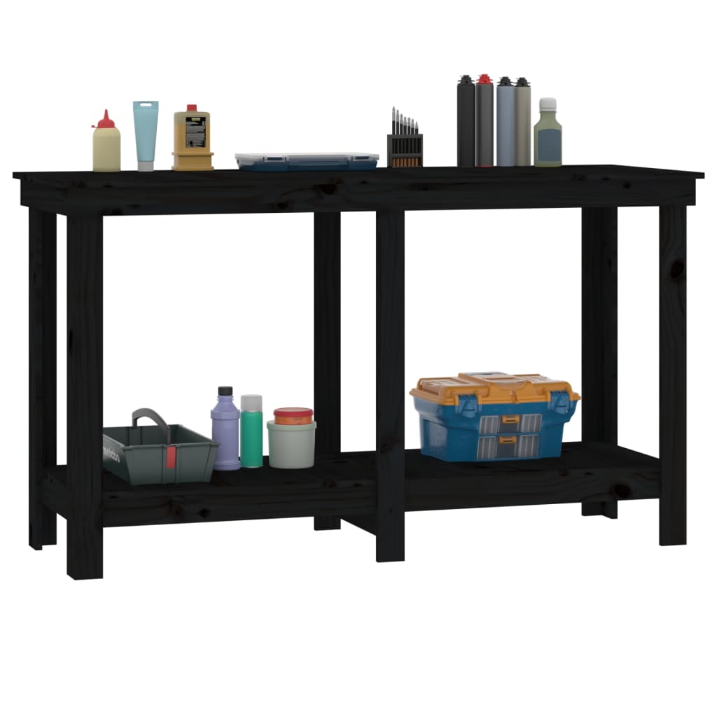 Banc de travail Noir 140x50x80 cm Bois de pin massif - Établis