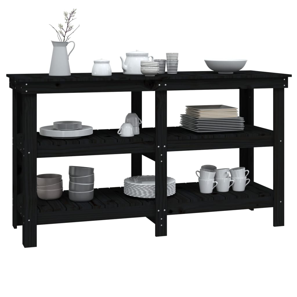 Banc de travail Noir 142,5x50x80 cm Bois de pin massif - Établis
