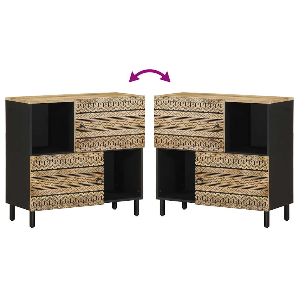 Buffet 80x33,5x75 cm bois de manguier brut massif - Fixations & meubles de rangement multimédia